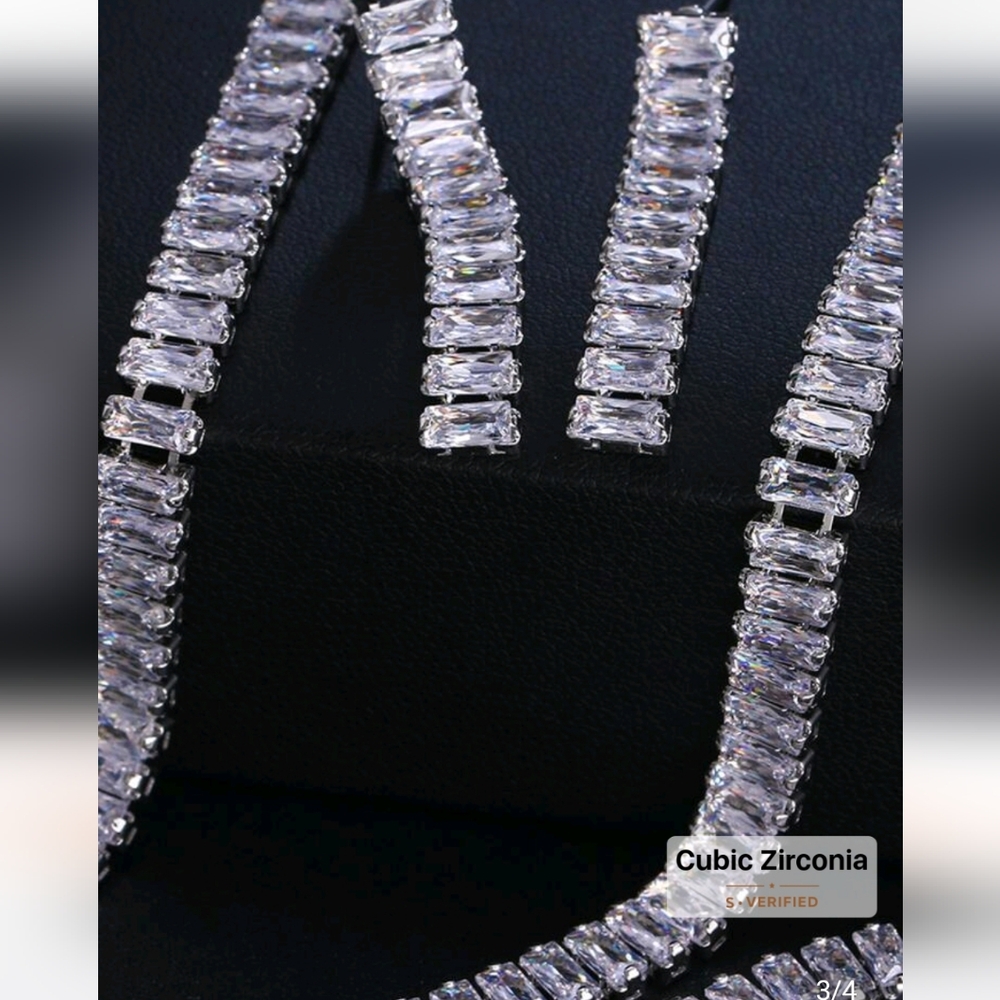 #36 3pcs/Set Cubic Zirconia Inlay Necklace, Bracelet And Earrings Set - Picture 6 of 12